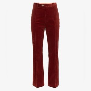 Chloé Straight Pleated Corduroy Cotton Blend Trousers